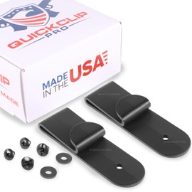 QuickClip Pro J Clips Style Holster Under The Belt Hidden IWB Tuckable Kydex JClip for 1.50" Gun Belts, Black with mounting Hardware Made in USA (2-Pack)