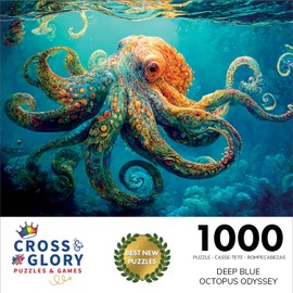 Deep Blue Octopus Odyssey: Premium 1000-Piece Jigsaw Puzzle for Adults - Best New Eco-Friendly Marine Artwork Puzzle - Unique Brain Teaser, for Puzzle Enthusiasts by Cross & Glory