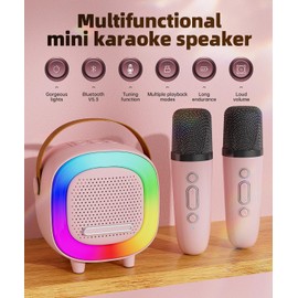 Mini Karaoke Machine Speaker for Kids Adults, Portable Bluetooth with 1 or 2 Wireless Microphones, Birthday Gift Ideas for Toys for Teens Boys and Girls Aged 4, 5, 6, 7, 8, 9, 10, 11, 12+