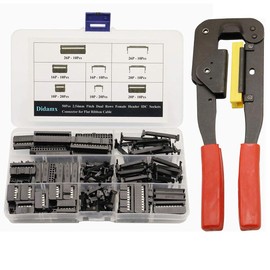 Didamx 51Pcs 2.54mm Pitch Dual Rows IDC Sockets 10 16 20 26 Pin Female Header Rectangular Connector with IDC Crimp Tool for Flat Ribbon Cable