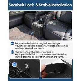 CEMOFE Center Console Between Seat with a Lock, Upgraded Center Console Organizer for Minivans, Truck & Motorhome, with Fast Phone Charging, 7-Color Adjustable LED Lighting and Cup & Phone Holder