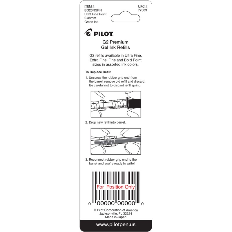 Pilot, G2 Gel Ink Refills, Ultra Fine Point 0.38 mm,