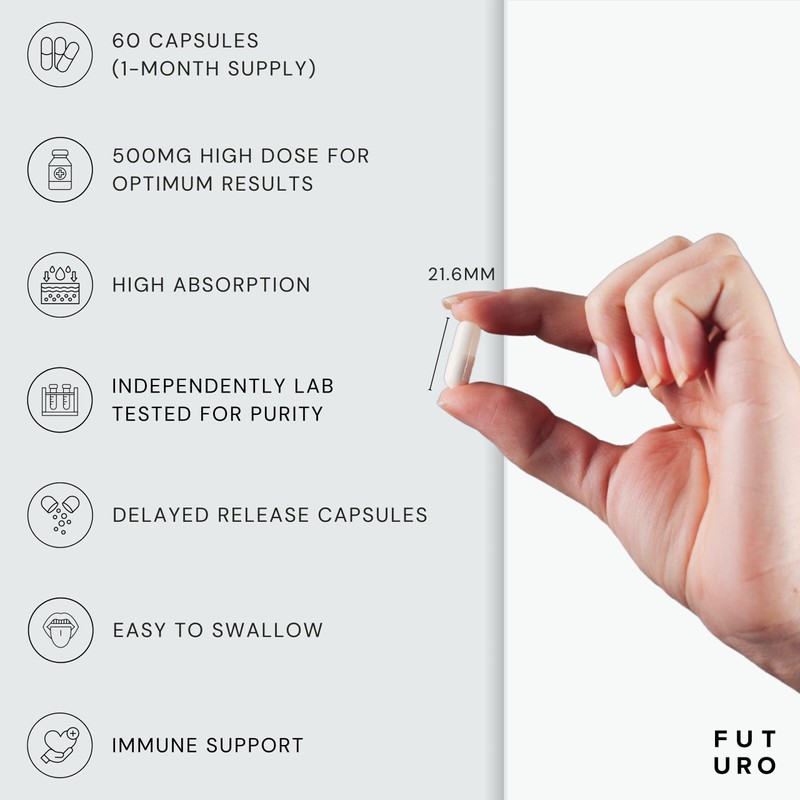 Glutathione Capsules 500mg Dose - Highly Purified and Highly Bioavailable
