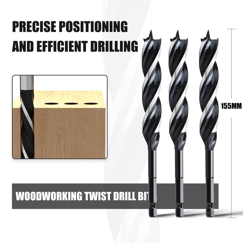 hsawbit Wood Drill Bits, 3pcs x 18mm x 155mm Auger