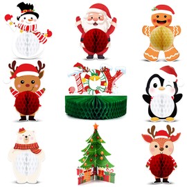 Christmas Party Honeycomb Centerpieces for Xmas Table Decorations, 9Pcs Christmas Center Pieces Tabletop Signs, Cute Santa Snowman Reindeer Holidays Honeycomb Centerpieces for Christmas Party Supplies