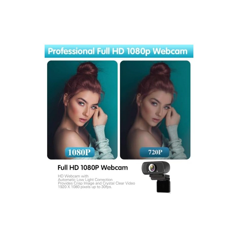 1080P Webcam,Live Streaming Web Camera with Stereo Microphone, Desktop or