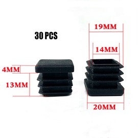SyiXute 30 Pcs Square Plastic End Caps,20 mm x 20 mm Square Plastic Plugs,Square Ribbed Tube Anti-Slip Mat,Black Square Tube Caps for Chairs Desks Tables Beds Furniture Foot Plug Steel Pipe Cover