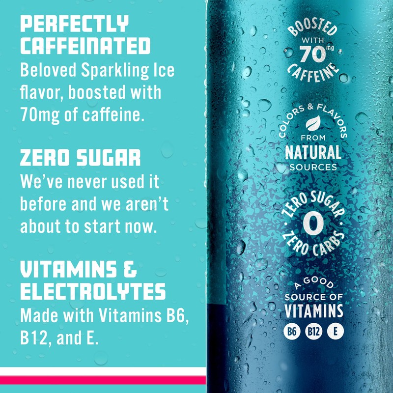 Sparkling Ice Caffeine, Blue Raspberry Sparkling Water with Caffeine, Zero