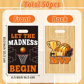 ArowlWesh Basketball Party Favor Bags - 50Pcs Plastic March Madness Candy Treat Gift Bags with Handles Match Party Decoration Snack Goodie Bag Birthday Sport Theme Party Supplies for Basketball Lovers