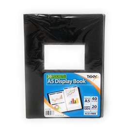 Tiger A5 flexicover 20 pocket display book presentation folder - BLACK flexible cover