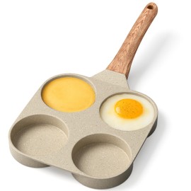 4-Cup Nonstick Frying Egg Pan White Marble, Granite Pancake Pan, PFOS & PFOA Free, Die-Cast Aluminum with Heat-Resistant Handle, 500°F Stove-Safe, Compatible with Induction, Gas & Electric Cooktops