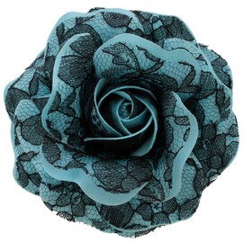 Sara Monica, Hair Flower Clip and Brooch Pin: Black Lace Rose: Made in the USA (Aqua)