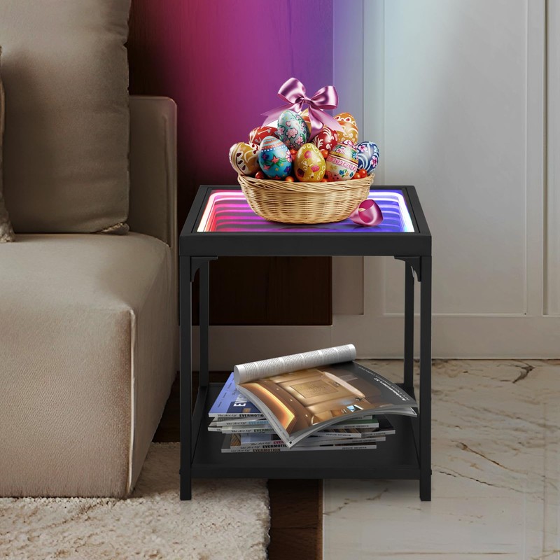 FUSLITE Infinity Mirror Light Table, Coffee Tables for Living Room,
