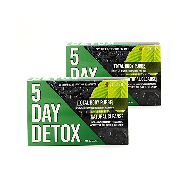 Strip 5 Day Permanent Detox Cleanse - Complete Body Cleanse | Toxin Rid - Detox with Burdock, Dandelion, Red Clover Blossom, Alfalfa, Slippery Elm - 40 Capsules, 2 Pack
