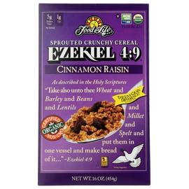 Food For Life Ezekiel 4:9 Sprouted Crunchy Cereal, Cinnamon Raisin, Vegan Friendly, Kosher, USDA Certified Organic, Non-GMO, 16 Ounce (Pack of 6)