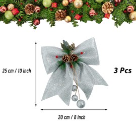 2 Pack Large Glitter Christmas Bows Silver,11.8inch Glitter Bows for Christmas Tree Decorations,Wreaths Bows,Sequin Bow Ties Christmas Decorative Bows Tree Wreaths Ornament for Home Christmas Party
