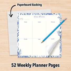 Designer Papers by Designer Greetings Blue Leaves Undated Weekly Desk Calendar – 52 Pages – Scheduling, Work, Back-to-School Supplies, Personal Notes