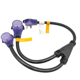 Parkworld 63807 RV 30A Male Plug Splitter to 30A RV and 50A EV, NEMA TT-30P to TT-30R Outlet for RV and 14-50R Receptacle for EV (3FT)