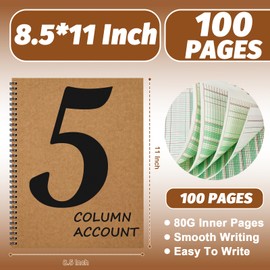 2 PCS 5 Column Ledger Book Accounting Ledger Paper Analysis Pad Financial Accounting Ledger 5 Column 8.5 * 11 Inches Log Book 5 Column 100 Pages for Bookkeeping Personal Use and Small Business