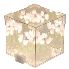 2 in 1 Tulip Cube Mirror Lamp LED Decorative Night Light Handmade DIY Tulip Night Light for Friends Birthday Colourful