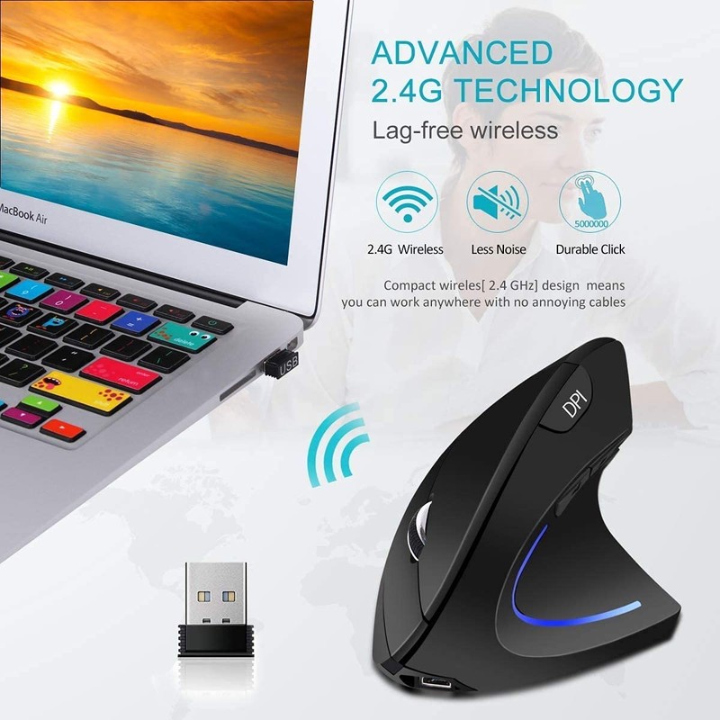 MTAZEG Wireless vertical Mouse Rechargeable Ergonomic Mouse 2.4G USB Optical