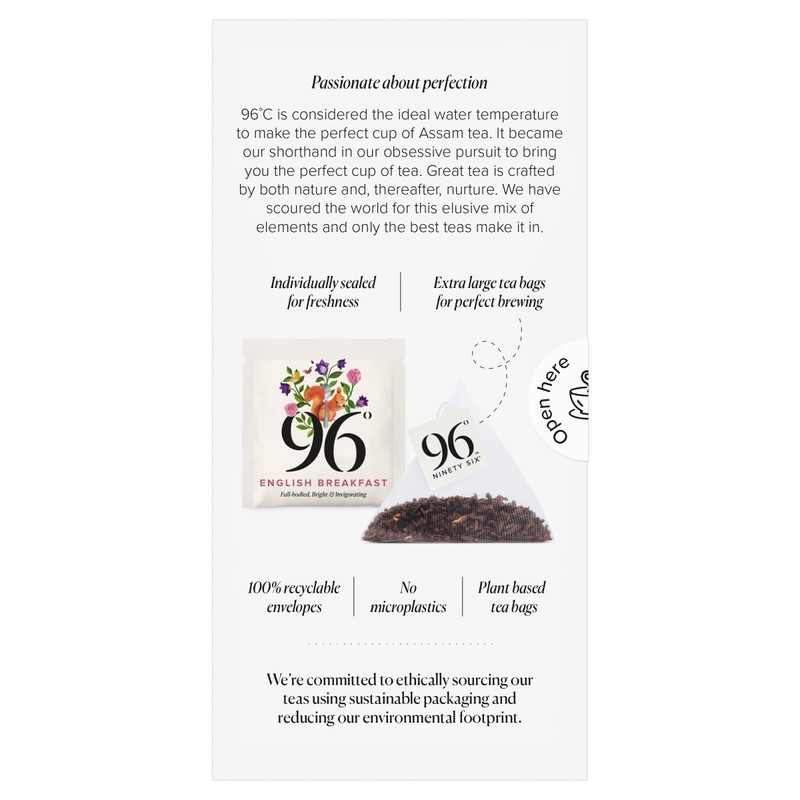 96° English Breakfast Tea - 20 Pyramid Tea Bags, Individually