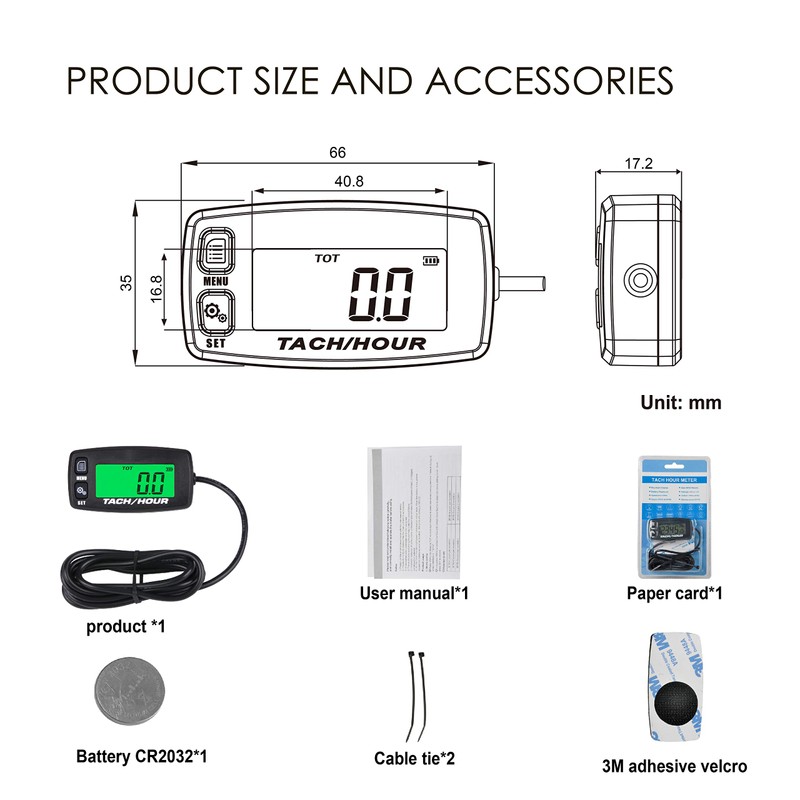 Jayron JR-HM032R Inductive Operating Indicator for Tachometer with Induced Operating