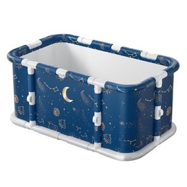 Simcat Portable Foldable Bathtub Folding Bathtub Boys and Girls Tub for Shower Soaking Hot SPA and Ice Bath Tub (Planet Blue)