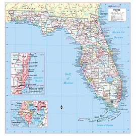 Cool Owl Maps Florida State Wall Map Poster Rolled (Laminated 24"Wx25"H)
