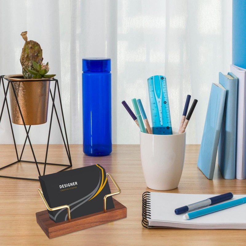 Sliverdew Walnut Wood and Brass Business Card Holder - Classic