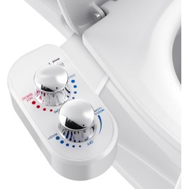 Hot and Cold Bidet Attachment for Toilet, Ultra-Slim Bidet Attachment Warm Water, Non-Electric Adjustable Pressure Self Cleaning Sprayer Nozzle Control for Posterior, Feminine Wash (White)