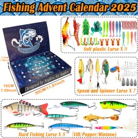 2025 Fishing Advent Calendar - 24 Days Premium Lure Countdown Set, Christmas Gift for Anglers Men Teens Boys, Freshwater Fishing Lures Kit for Husband Father Fishing Lovers