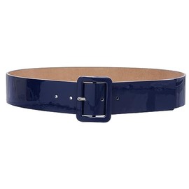 Ladies High Waist Patent Leather Wide Fashion Square Belt, Navy Blue | L-38"