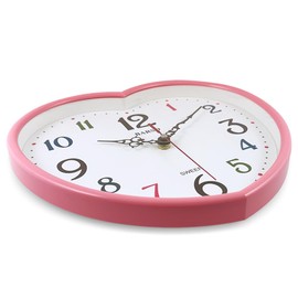 Love Heart Silent Wall Clock, 10 Inch – Colored Numbers, Perfect for Bedroom or Living Room (Pink)