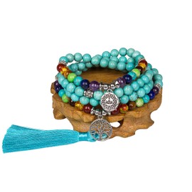108 Mara Beads Wrap Bracelet Necklace Natural Gemstone 8mm Turquoise Buddhist Prayer Beads