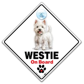 Westie On Board Sign, West Highland Terrier on Board Sign, Dog on Board Sign, Baby on Board Sign for Dog 14 cm x 14cm x 2cm