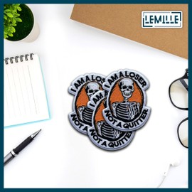 LEMILLE I'm A Loser Not A Quitter, parches para coser de 3 pulgadas, divertidos parches de tela de bordado de memes para ropa, mochila de vaquero, parches para planchar para ropa, parche de esqueleto