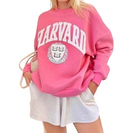 Mincib Women's Oversized Graphic Crewneck Sweatshirt Comfy Casual Basic Sweatshirts Pullover Tops (Pink,Large)