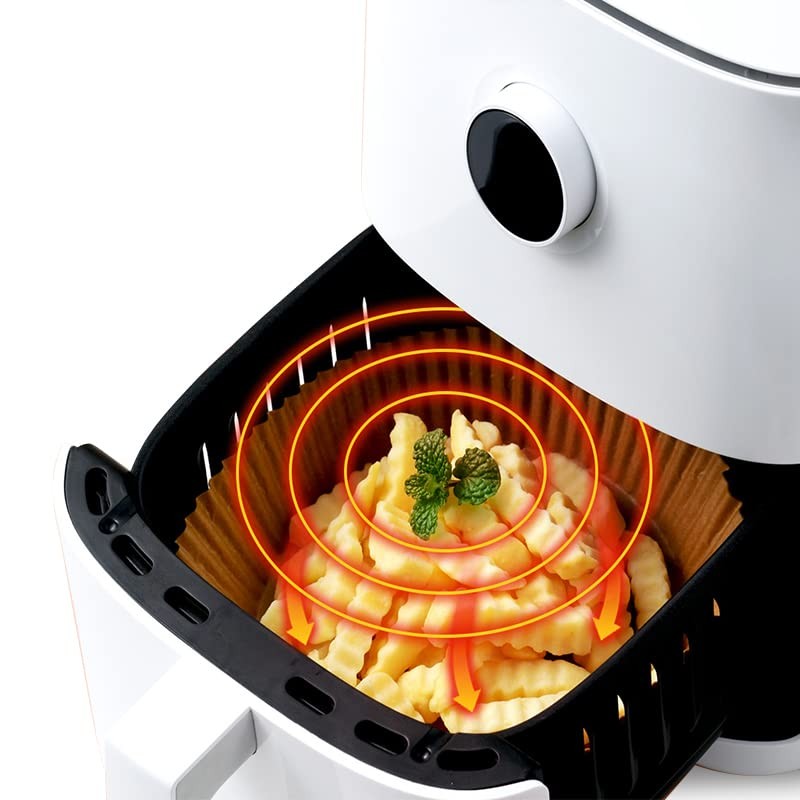 エアフライヤーパーチメントペーパーパン 16.5cm くっつき防止使い捨てベーキングペーパーライナー 無孔ラウンドエアフライヤーシート ベーキングローストレンジ用(100、ナチュラル)