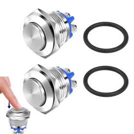 Push Button 16 mm Momentary Push Button Waterproof 12 V, IP65 Waterproof Pressure Switch, Push Button Switch 2A 12V 24V 36V DC 3A for Cars, Ignition Systems, Doorbells (High Head)