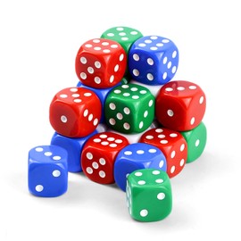 Dice Set, 6-Sided D6 Colourful Dice, Acrylic Game Dice with 6 Colours for Table Games, Colourful Dice with Round Corners for Educational Toys, Math Lessons, Party (20 Pieces - 25 mm - 4 Colours)