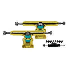 Teak Tuning Fingerboard Prodigy Trucks with Upgraded Tuning, Gold - 34mm Width - Professional Shape, Appearance & Components - Includes Pro Duro 61A Bubble Bushings