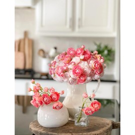 godenjegins Ranunculus Artificial Flowers Pink 18 Pcs Faux Ranunculus Flowers Real Touch Ranunculu s Artificial Silk Flower Bouquets for Centerpieces, Bridal Shower, Engagement, Home Decor