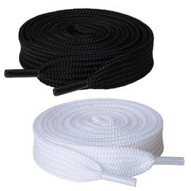 Olukssck 2 Paris Fat Shoe Laces for Sneakers, 5/8" Wide Flat Athletic Shoelaces, Black + White 45 inch(115cm)