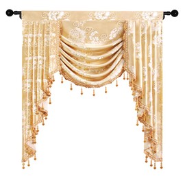 ELKCA Jacquard Single Swag Waterfall Valance for Living Room Floral Curtain Valance for Bedroom (Floral-Golden, W39 Inch, 1 Panel)