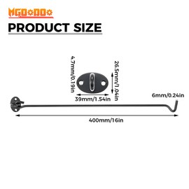 Mgoodoo 16 Inch-400mm Cabin Hook and Eye Latch Lock Shed Gate Door Catch Silent Holder Stainless Steel Black 2Pcs