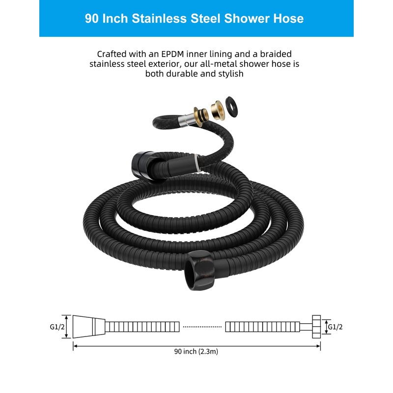 Hibbent All Metal Shower Hose, 90 Inch Stainless Steel Extra