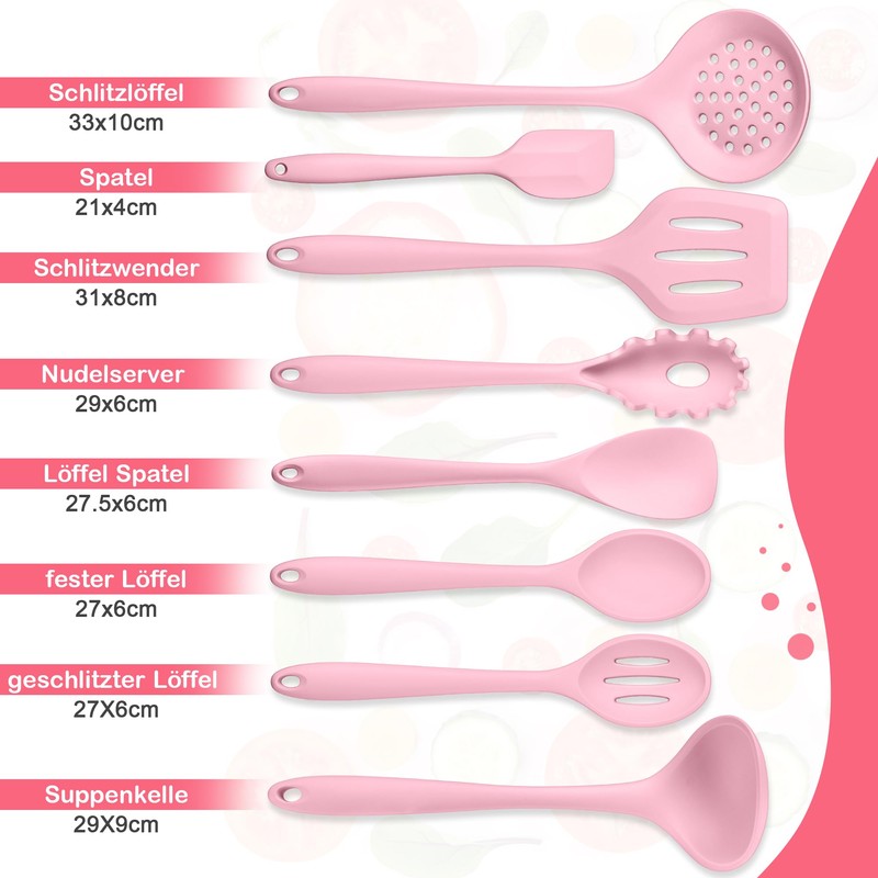 Herogo 8-Piece Kitchen Utensil Set (Pink)