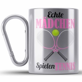 Trendation - Tennis Girls Women Gift Trainer Coach Tennis Player Gift Idea Carabiner Stainless Steel Cup Carabiner Stainless Steel (Silver)