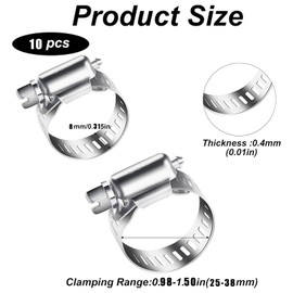 Hose Clips Set, Adjustable 25-38 MM Range Hose Clamps 304 Stainless Steel, Hose Screws Pipe Clamps Clips Assortment for Hose Pipe Tube, 25-38 MM, Clips for Securing Hose Connections Home Gas Pipe Wate